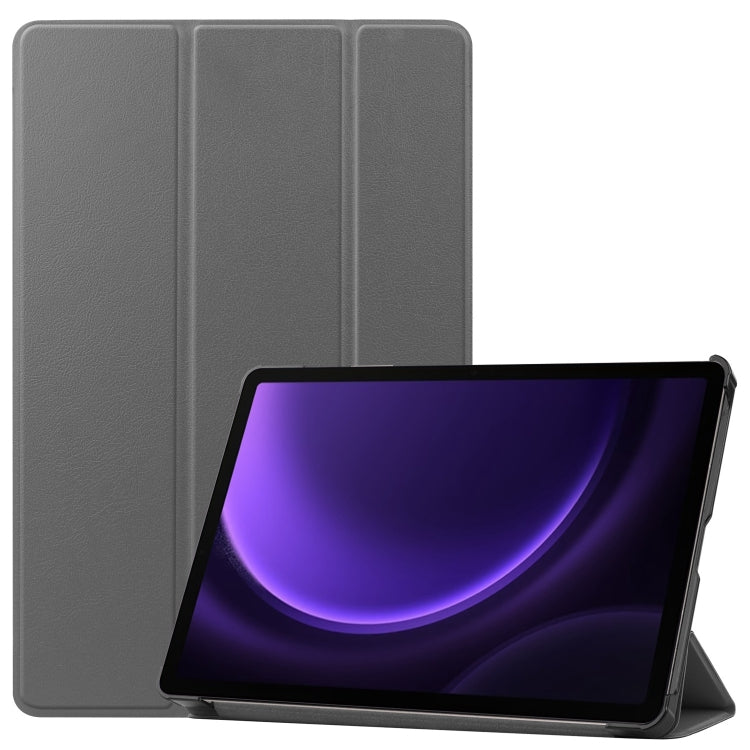 For Samsung Galaxy Tab S9 FE Custer Pure Color 3-Fold Holder Smart Leather Tablet Case(Grey)