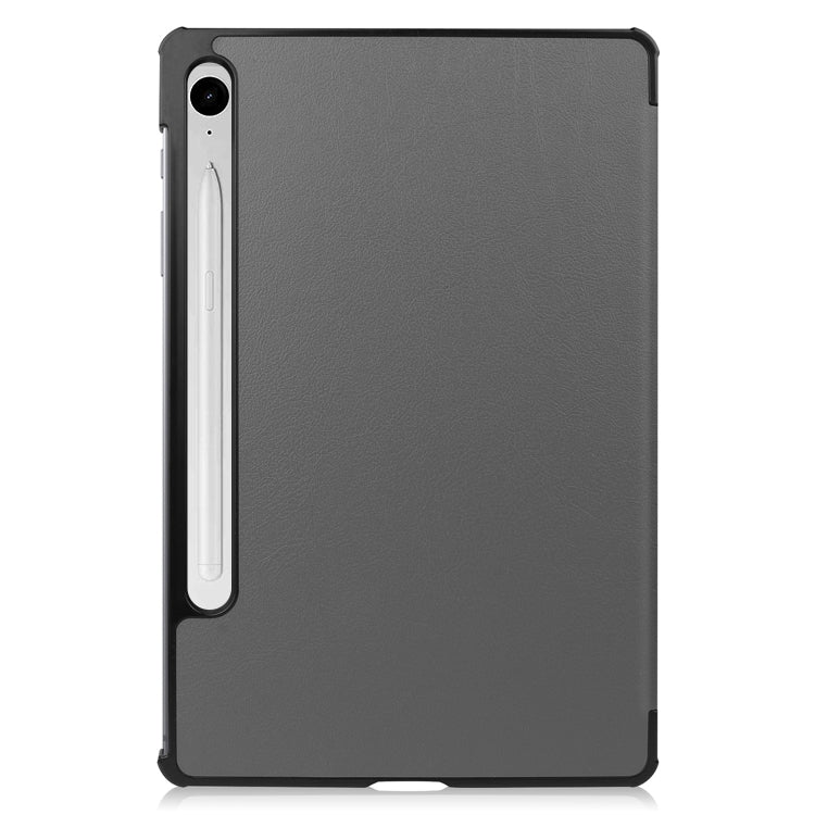 For Samsung Galaxy Tab S9 FE Custer Pure Color 3-Fold Holder Smart Leather Tablet Case(Grey)