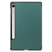 For Samsung Galaxy Tab S9 FE Custer Pure Color 3-Fold Holder Smart Leather Tablet Case(Dark Green)