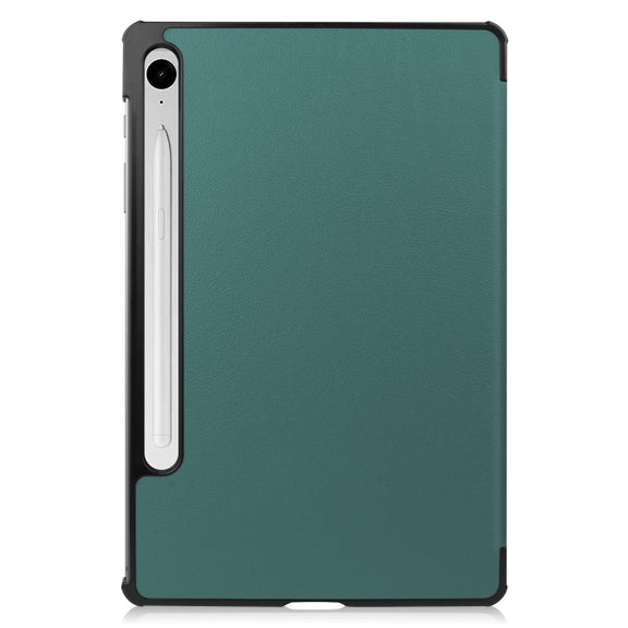For Samsung Galaxy Tab S9 FE Custer Pure Color 3-Fold Holder Smart Leather Tablet Case(Dark Green)