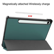 For Samsung Galaxy Tab S9 FE Custer Pure Color 3-Fold Holder Smart Leather Tablet Case(Dark Green)