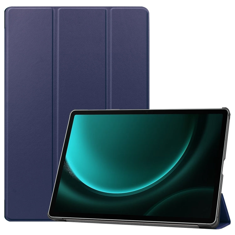 For Samsung Galaxy Tab S9 FE+ / S10+ Custer Pure Color 3-Fold Holder Smart Leather Tablet Case(Dark Blue)