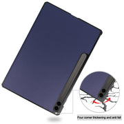 For Samsung Galaxy Tab S9 FE+ / S10+ Custer Pure Color 3-Fold Holder Smart Leather Tablet Case(Dark Blue)