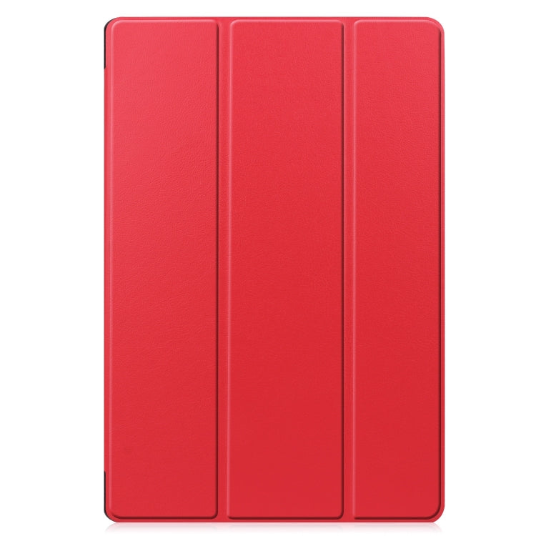 For Samsung Galaxy Tab S9 FE+ / S10+ Custer Pure Color 3-Fold Holder Smart Leather Tablet Case(Red)