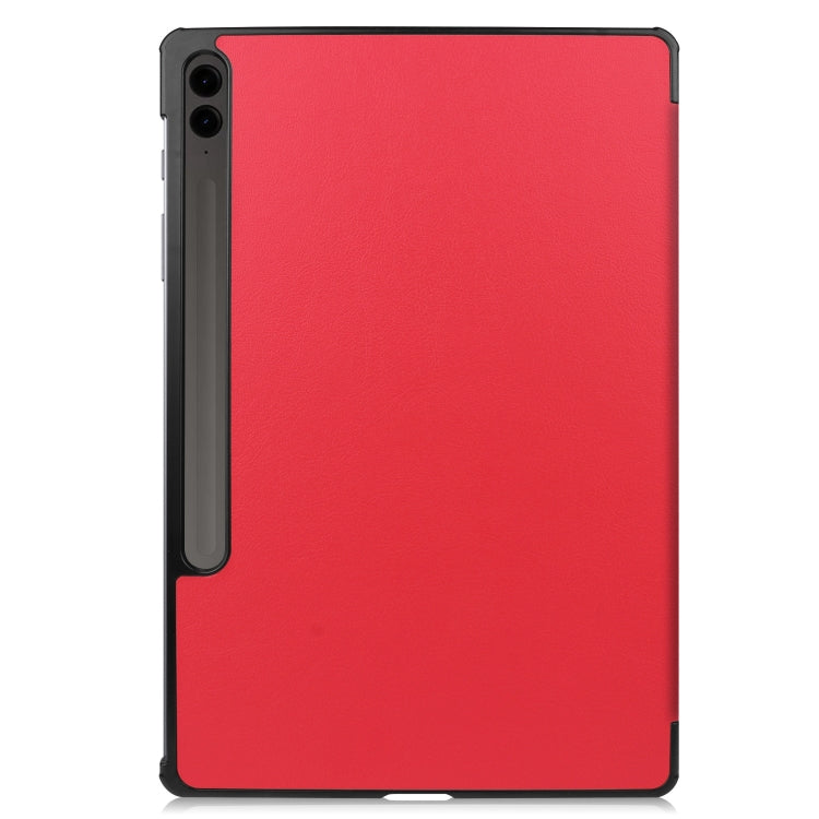 For Samsung Galaxy Tab S9 FE+ / S10+ Custer Pure Color 3-Fold Holder Smart Leather Tablet Case(Red)