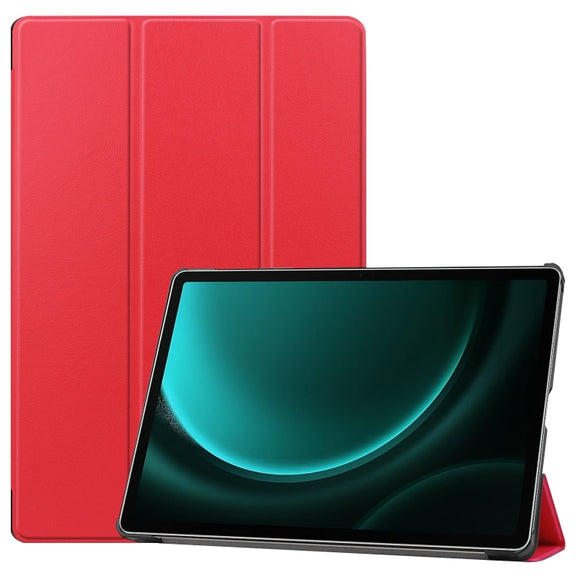 For Samsung Galaxy Tab S9 FE+ / S10+ Custer Pure Color 3-Fold Holder Smart Leather Tablet Case(Red)