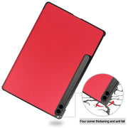 For Samsung Galaxy Tab S9 FE+ / S10+ Custer Pure Color 3-Fold Holder Smart Leather Tablet Case(Red)