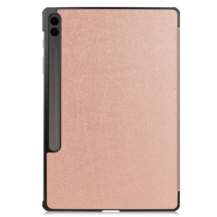 For Samsung Galaxy Tab S9 FE+ / S10+ Custer Pure Color 3-Fold Holder Smart Leather Tablet Case(Rose Gold)