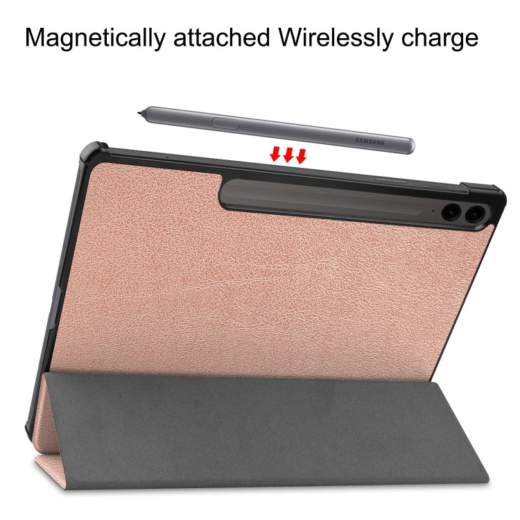 For Samsung Galaxy Tab S9 FE+ / S10+ Custer Pure Color 3-Fold Holder Smart Leather Tablet Case(Rose Gold)