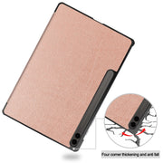 For Samsung Galaxy Tab S9 FE+ / S10+ Custer Pure Color 3-Fold Holder Smart Leather Tablet Case(Rose Gold)