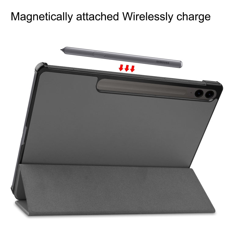 For Samsung Galaxy Tab S9 FE+ / S10+ Custer Pure Color 3-Fold Holder Smart Leather Tablet Case(Grey)