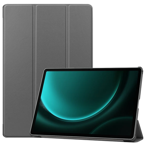 For Samsung Galaxy Tab S9 FE+ / S10+ Custer Pure Color 3-Fold Holder Smart Leather Tablet Case(Grey)