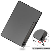 For Samsung Galaxy Tab S9 FE+ / S10+ Custer Pure Color 3-Fold Holder Smart Leather Tablet Case(Grey)