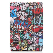 For Samsung Galaxy Tab S9 Custer Painted 3-Fold Holder Smart Leather Tablet Case(Graffiti)