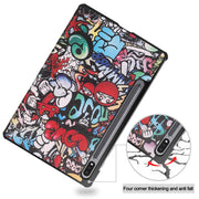 For Samsung Galaxy Tab S9 Custer Painted 3-Fold Holder Smart Leather Tablet Case(Graffiti)
