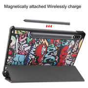 For Samsung Galaxy Tab S9 Custer Painted 3-Fold Holder Smart Leather Tablet Case(Graffiti)