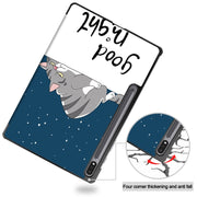 For Samsung Galaxy Tab S9 Custer Painted 3-Fold Holder Smart Leather Tablet Case(Lazy Cat)