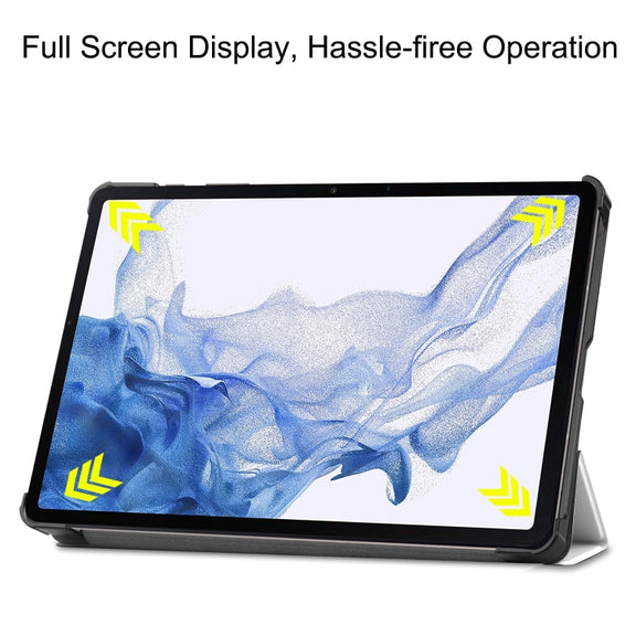For Samsung Galaxy Tab S9 Custer Painted 3-Fold Holder Smart Leather Tablet Case(Lazy Cat)