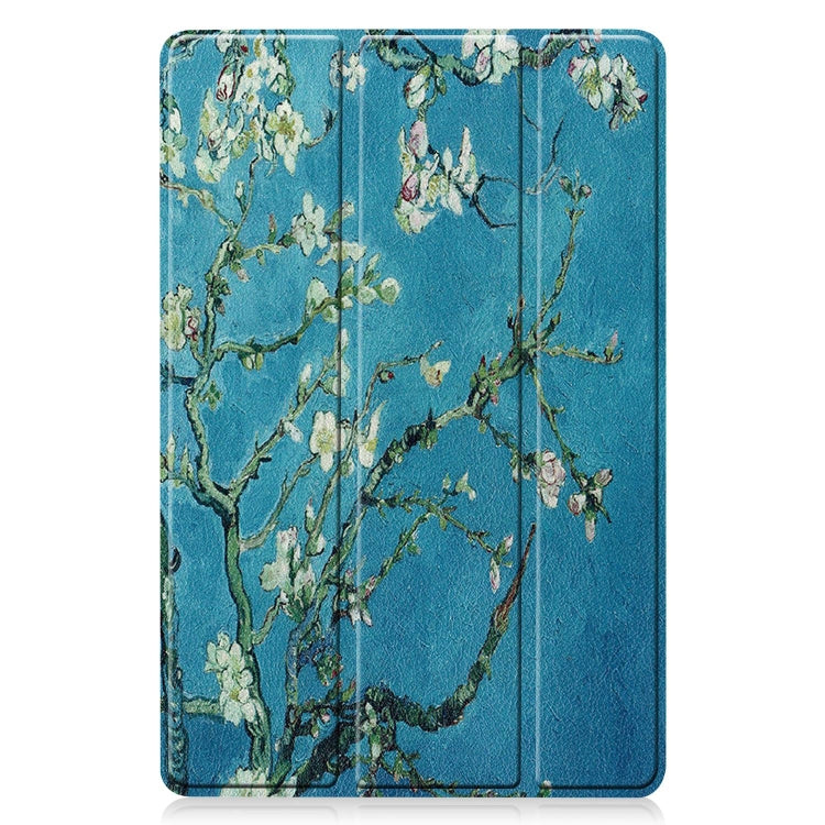 For Samsung Galaxy Tab S9 Custer Painted 3-Fold Holder Smart Leather Tablet Case(Apricot)