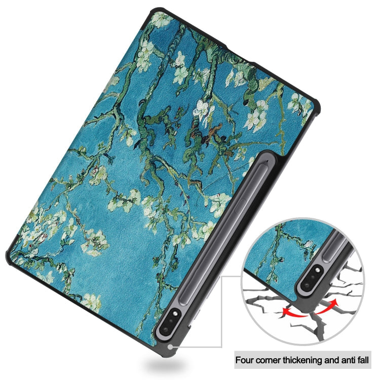 For Samsung Galaxy Tab S9 Custer Painted 3-Fold Holder Smart Leather Tablet Case(Apricot)