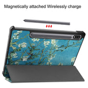 For Samsung Galaxy Tab S9 Custer Painted 3-Fold Holder Smart Leather Tablet Case(Apricot)