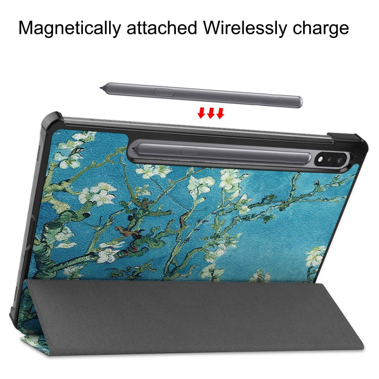 For Samsung Galaxy Tab S9 Custer Painted 3-Fold Holder Smart Leather Tablet Case(Apricot)
