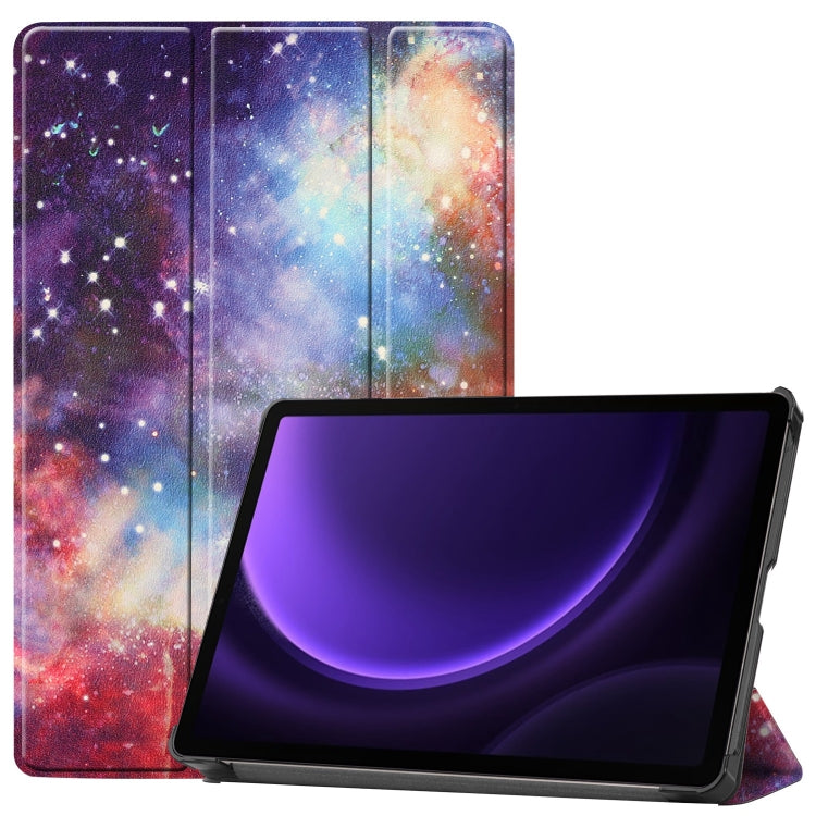 For Samsung Galaxy Tab S9 FE Custer Painted 3-Fold Holder Smart Leather Tablet Case(Milky Way Nebula)