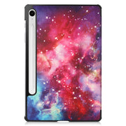 For Samsung Galaxy Tab S9 FE Custer Painted 3-Fold Holder Smart Leather Tablet Case(Milky Way Nebula)
