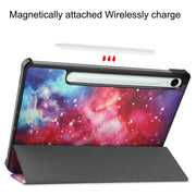For Samsung Galaxy Tab S9 FE Custer Painted 3-Fold Holder Smart Leather Tablet Case(Milky Way Nebula)