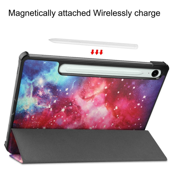 For Samsung Galaxy Tab S9 FE Custer Painted 3-Fold Holder Smart Leather Tablet Case(Milky Way Nebula)