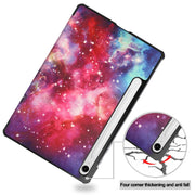 For Samsung Galaxy Tab S9 FE Custer Painted 3-Fold Holder Smart Leather Tablet Case(Milky Way Nebula)
