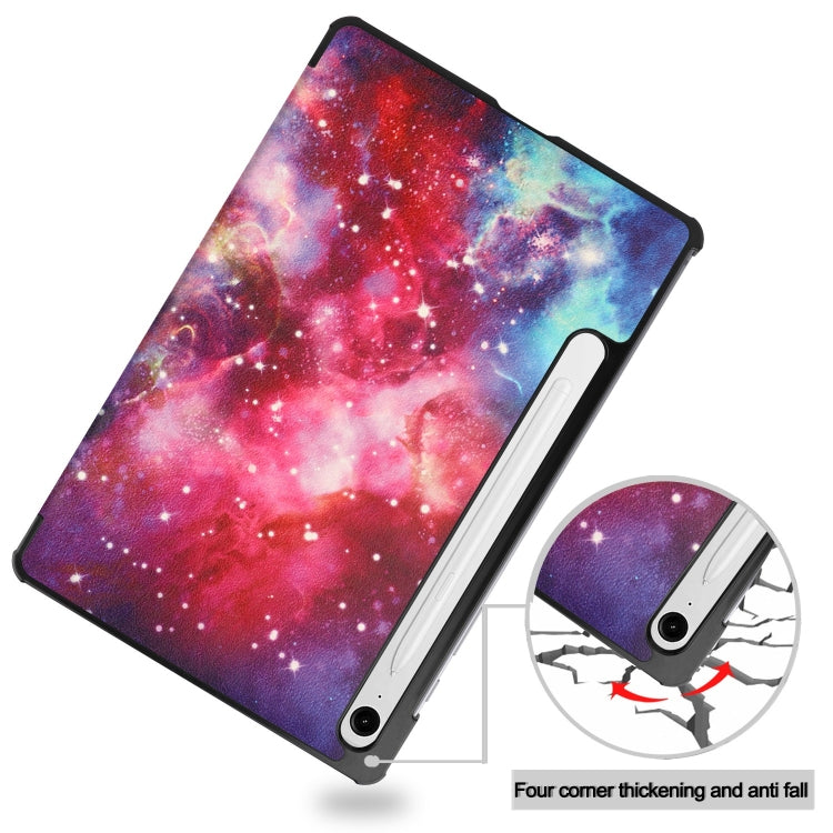 For Samsung Galaxy Tab S9 FE Custer Painted 3-Fold Holder Smart Leather Tablet Case(Milky Way Nebula)