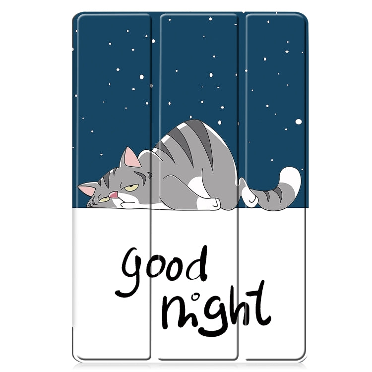 For Samsung Galaxy Tab S9 FE+ Custer Painted 3-Fold Holder Smart Leather Tablet Case(Lazy Cat)