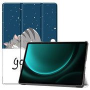 For Samsung Galaxy Tab S9 FE+ Custer Painted 3-Fold Holder Smart Leather Tablet Case(Lazy Cat)