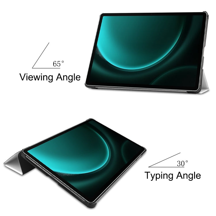 For Samsung Galaxy Tab S9 FE+ Custer Painted 3-Fold Holder Smart Leather Tablet Case(Lazy Cat)