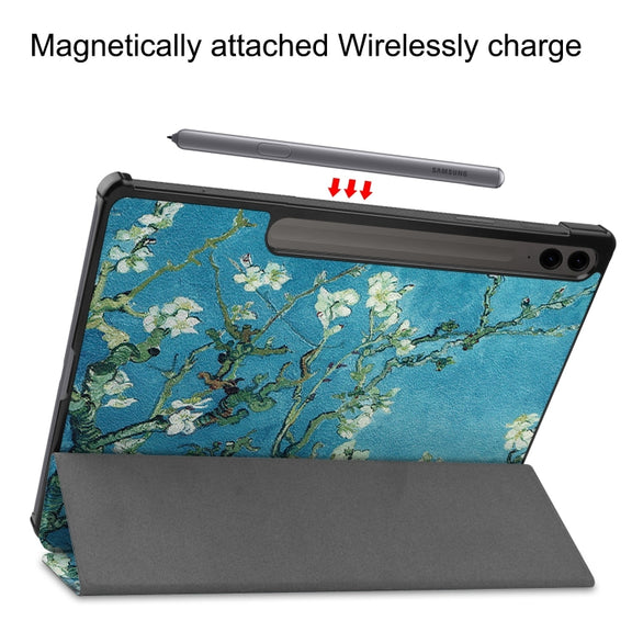 For Samsung Galaxy Tab S9 FE+ / S10+ Custer Painted 3-Fold Holder Smart Leather Tablet Case(Apricot)
