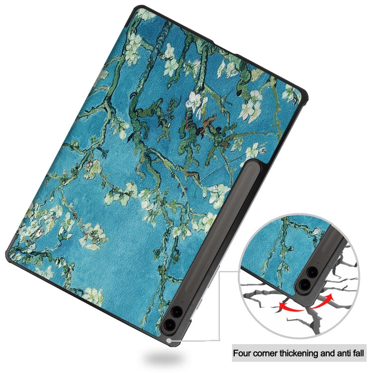 For Samsung Galaxy Tab S9 FE+ / S10+ Custer Painted 3-Fold Holder Smart Leather Tablet Case(Apricot)