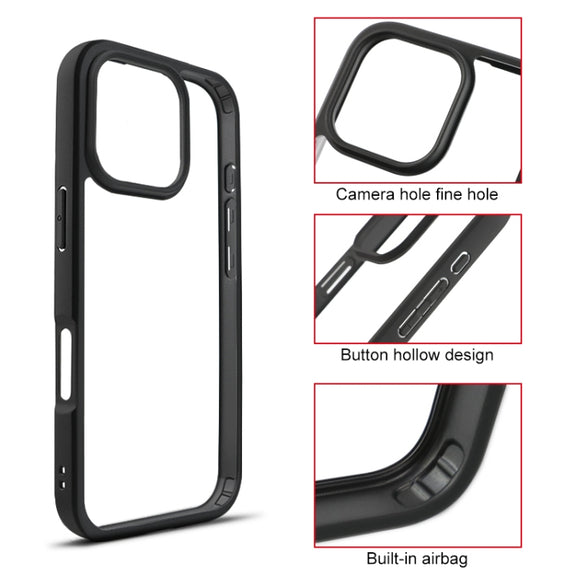 For iPhone 16 Pro Max Frosted TPU + Transparent PC Phone Case(Black)