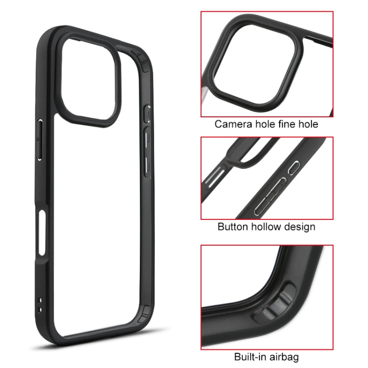 For iPhone 16 Pro Max Frosted TPU + Transparent PC Phone Case(Black)
