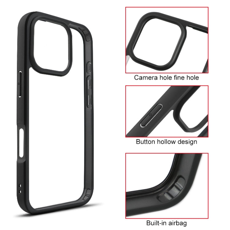 For iPhone 16 Pro Frosted TPU + Transparent PC Phone Case(Black)