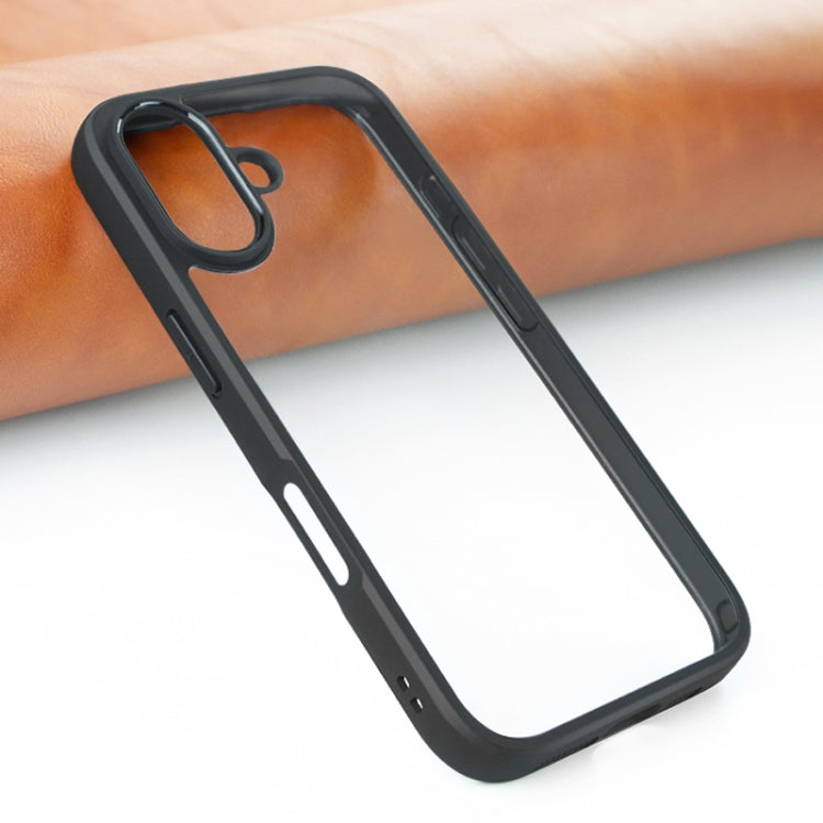 For iPhone 16 Frosted TPU + Transparent PC Phone Case(Black)