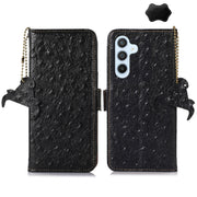 For Samsung Galaxy S24 Ostrich Pattern Genuine Leather RFID Phone Case(Black)