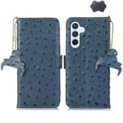 For Samsung Galaxy S24 Ostrich Pattern Genuine Leather RFID Phone Case(Blue)