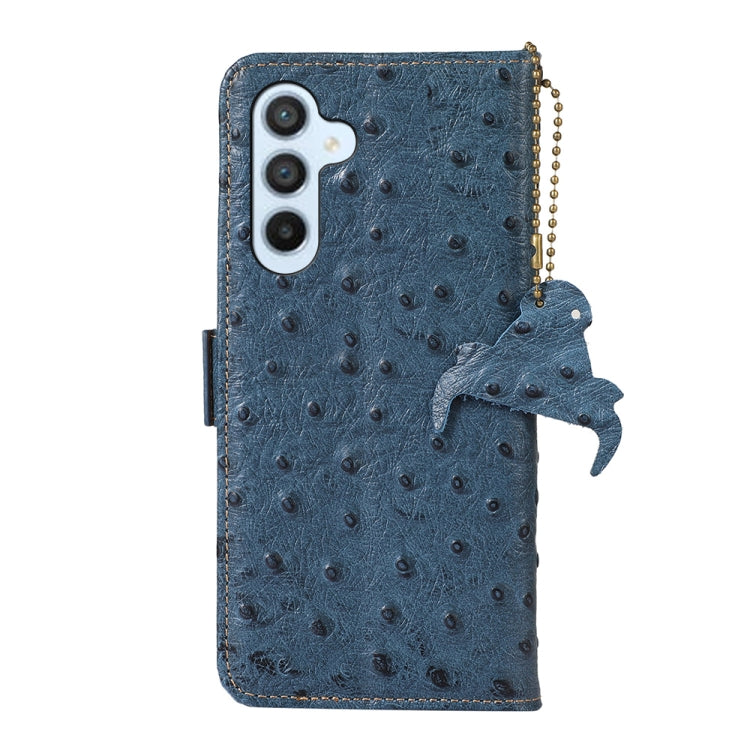 For Samsung Galaxy S24 Ostrich Pattern Genuine Leather RFID Phone Case(Blue)