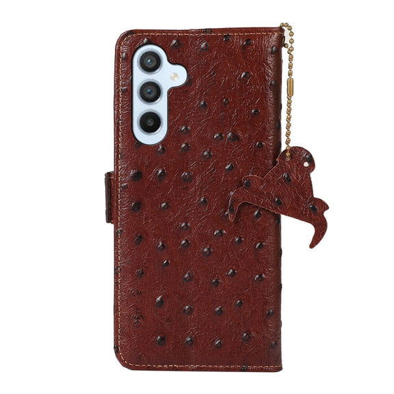For Samsung Galaxy S24 Ostrich Pattern Genuine Leather RFID Phone Case(Coffee)