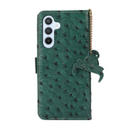 For Samsung Galaxy S24+ Ostrich Pattern Genuine Leather RFID Phone Case(Green)