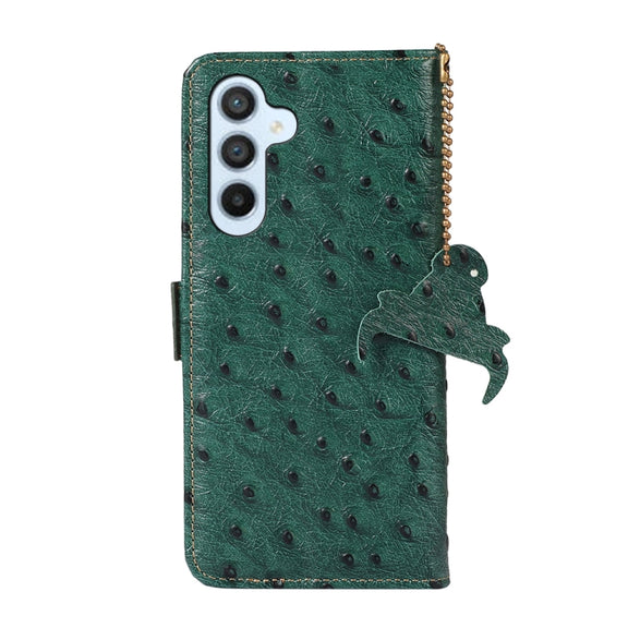 For Samsung Galaxy S24+ Ostrich Pattern Genuine Leather RFID Phone Case(Green)