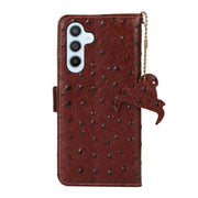 For Samsung Galaxy S24+ Ostrich Pattern Genuine Leather RFID Phone Case(Coffee)