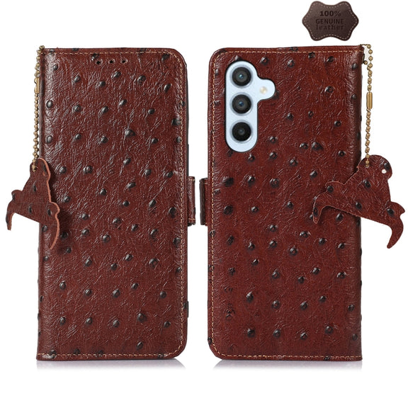 For Samsung Galaxy S24+ Ostrich Pattern Genuine Leather RFID Phone Case(Coffee)