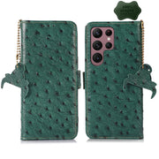For Samsung Galaxy S24 Ultra Ostrich Pattern Genuine Leather RFID Phone Case(Green)